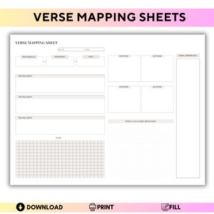 Hoja de mapeo de versículos bíblicos, página imprimible del diario de mapeo de escrituras - Comparar traducciones, información sobre documentos, tamaño carta de EE. UU.
