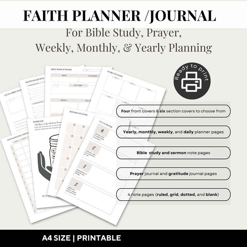Printable Faith Planner Bible Study and Prayer Journal - A4 Size ...
