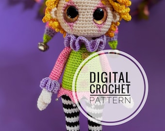 Jessi The Jester - Crochet Amigurumi Pattern - Available in English, Portuguese