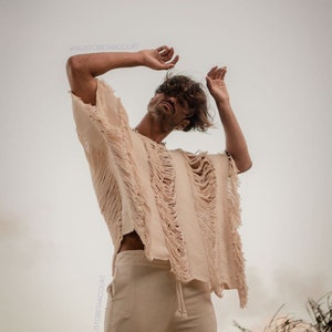 Burning Man frayed tulum poncho 27 inches long, boho chic burning man oversized handmade poncho, Coachella relax fit Hand knit unisex poncho