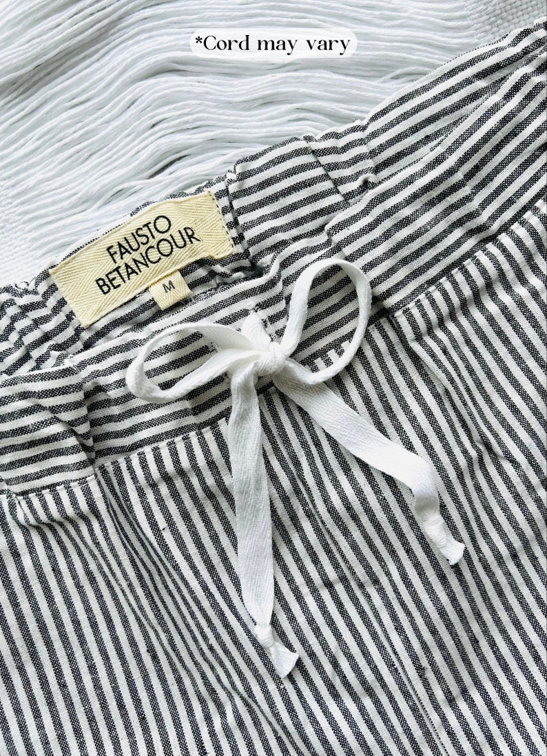 Striped linen shorts, regular fit designer linen tulum shorts, Caribbean boho shots. image 7