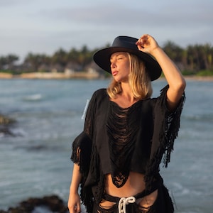 Burning Man Cotton Pants and Crop Top boho chic handmade, Coachella relax fit Hand knit pants