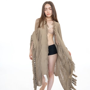 Burning Man kimono 35 inches long, boho chic burning man oversized handmade poncho, Coachella relax fit Hand knit unisex poncho