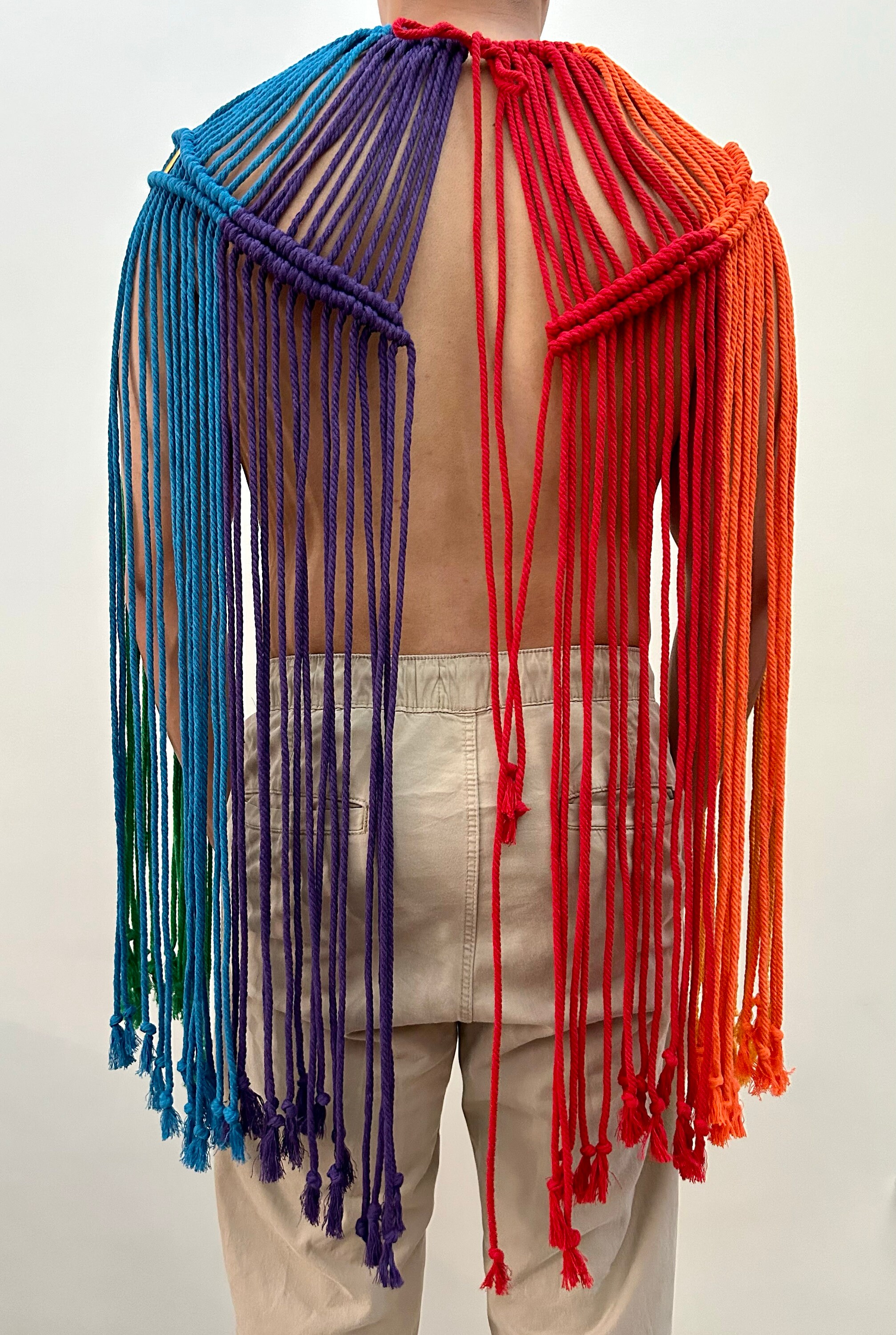 Colorful Macrame Sleeve Top, burning man festival handwoven top, PRIDE, LGBT+