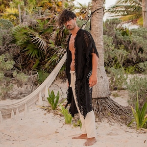 Burning Man frayed kimono , full body 48 inch length boho chic burning man oversized handmade poncho, Coachella Hand knit unisex poncho