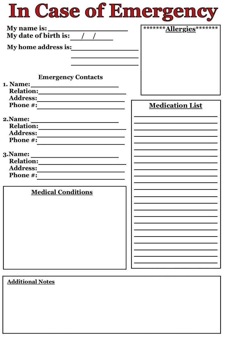 Emergency Sheet - Etsy