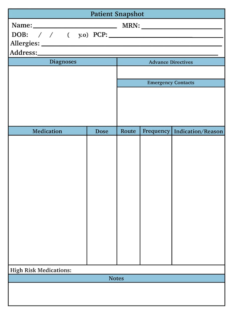 Home Health Patient Snapshot Digital Download - Etsy
