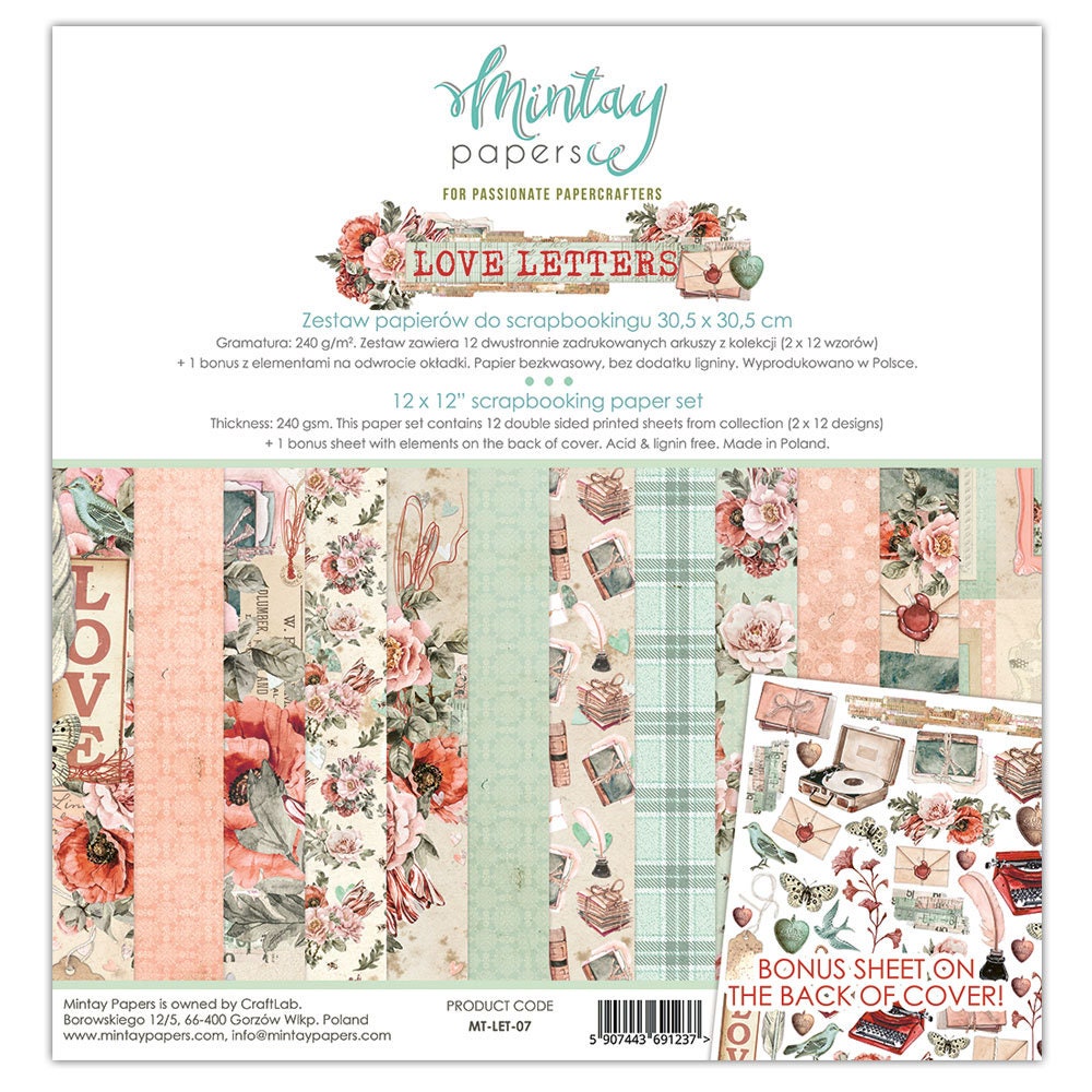 Paper Mintay Papers Mintay LOVE LETTERS Scrapbooking Paper Pad 12x12