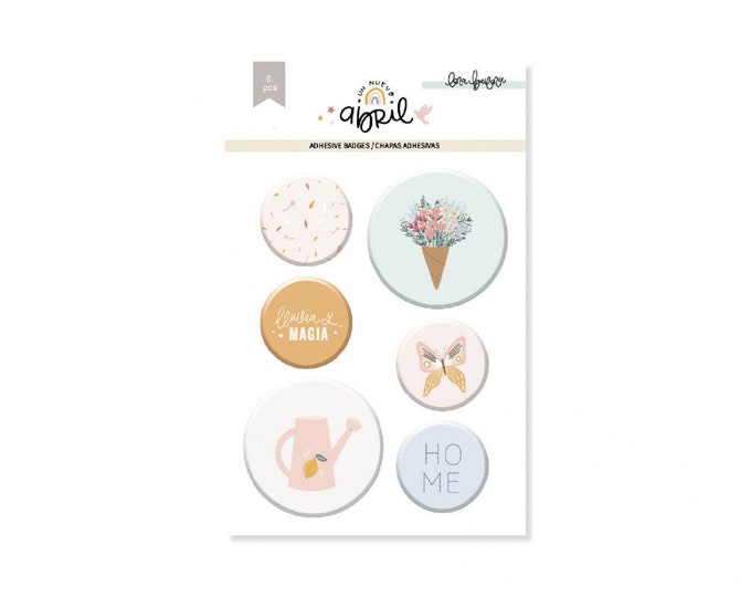 Lora Bailora Un Nuevo Abril Adhesive Badges - scrapbook supplies, scrapbook, scrapbook bottons,