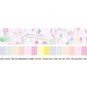 May include: A colorful illustration of a city map with a pastel color palette. The map features streets, buildings, parks, and landmarks. The text "soy arte me lo merezco todo mujer poderosa hoy es mi día me quiero mu" is written below the map.