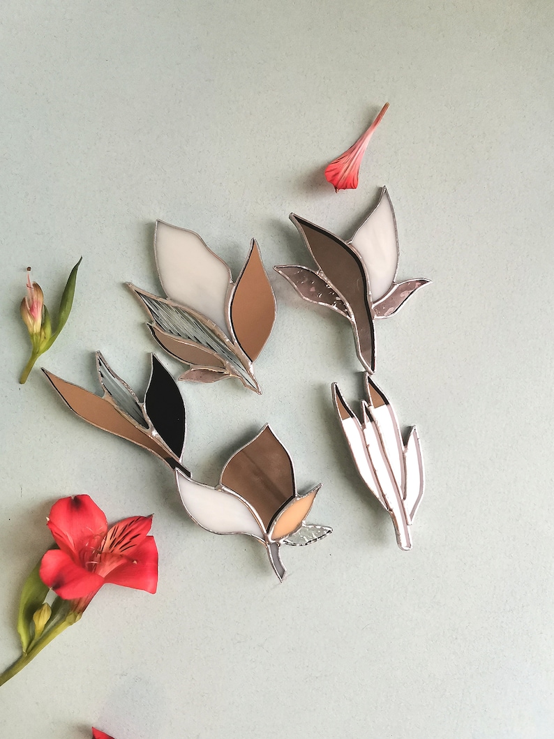 Floral Stained Glass Brooch transparent and mirror Stained Glass Jewelry