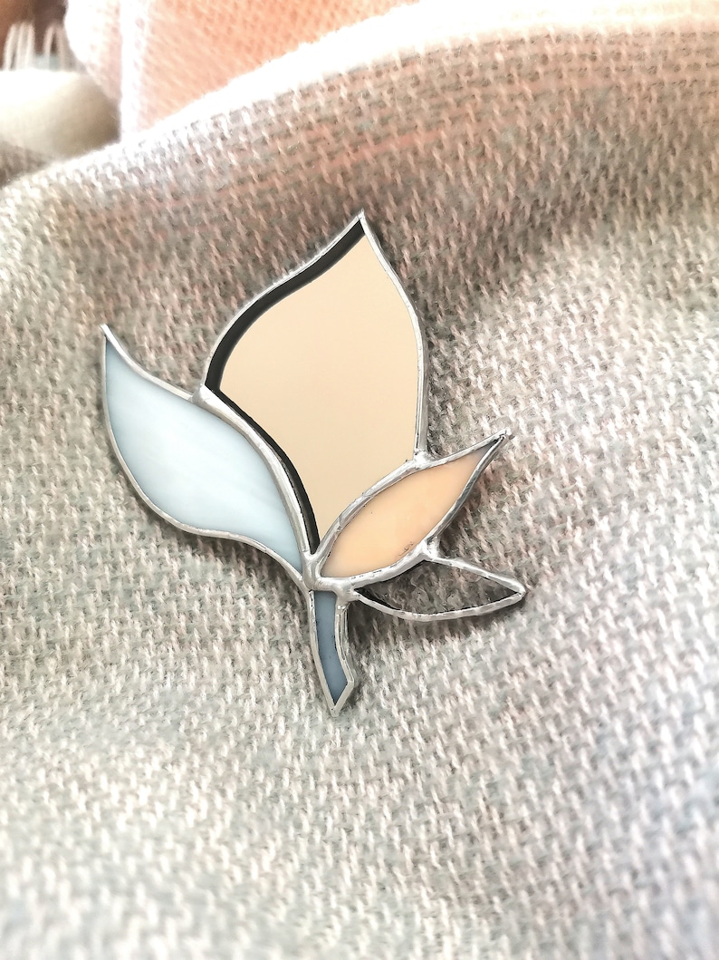 Floral Stained Glass Brooch transparent and mirror Stained Glass Jewelry