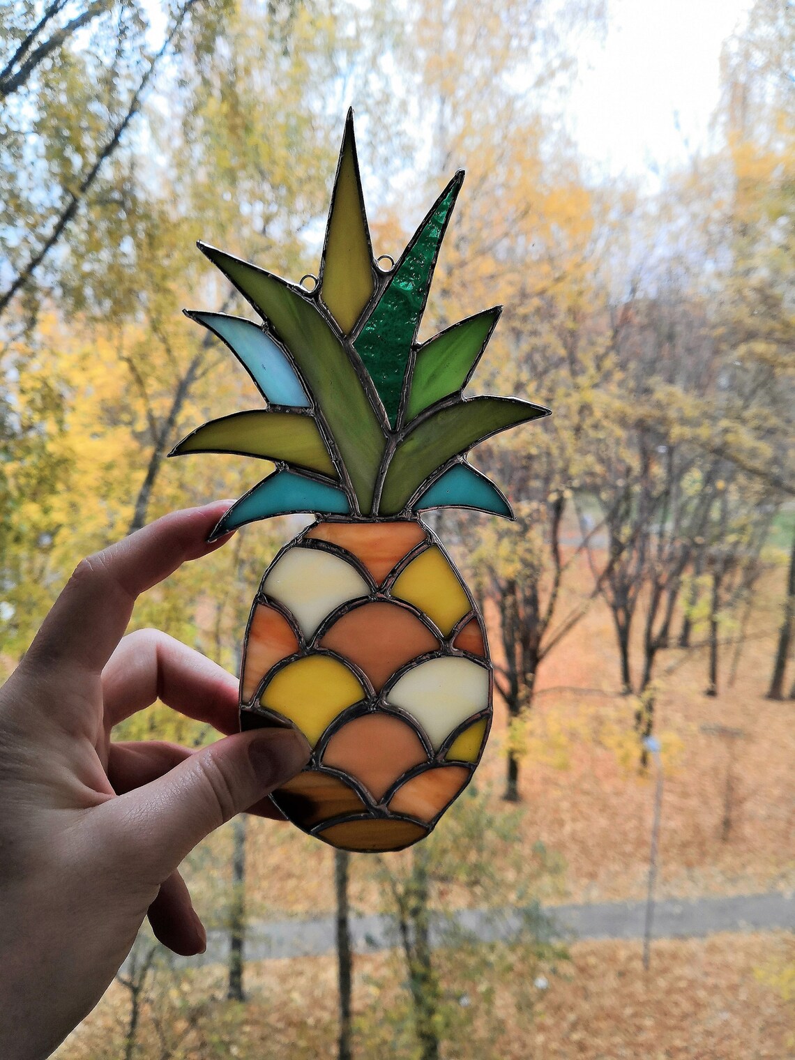Pineapple Stained Glass Suncatcher Art Glass Window Etsy