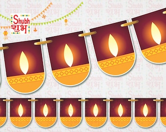 Bannière Happy Diwali : guirlande de fête indienne imprimable (téléchargement numérique)