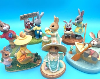 Vintage 1990s Hallmark Tender Touches Bunny Figurines/Individually Sold/Collectible Resin Bunny Figurines/Easter Decor/Spring Decor
