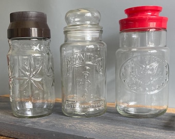 Glass Storage Jars/Sold Separately/Glass Storage With Lids/Planters Peanut Jar/AH 1776 Election 1976 Jar/AH Starburst Jar