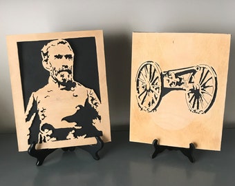 Scrolled Wood Pictures/General Braxton Bragg/Civil War Memorabilia/Confederate General/Confederate Canon