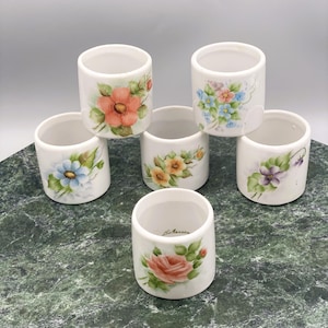 Vintage Hand-Painted Floral Napkin Rings/Ceramic Napkin Rings with Hand-Painted Flowers/Flower Napkin Rings/Artist Signed/One-Of-A-Kind