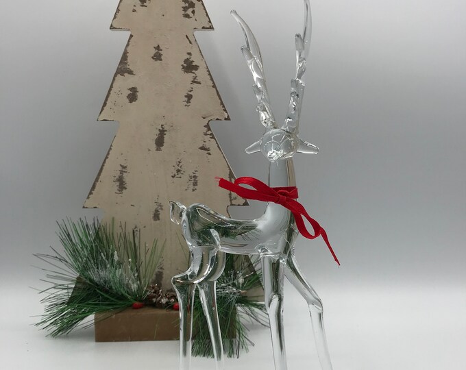Vintage Clear Glass Reindeer/vintage Glass Deer/crystal Reindeer/clear