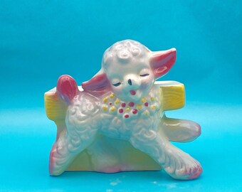 Vintage Ceramic Lamb Figurine Planter/Easter Lamb Planter/Frolicking Sheep Planter