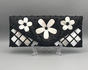 Vintage Handcrafted Black and White Evening Clutch/Mother of Pearl & Natural Horn Evening Clutch/Mad By Design Evening Clutch Bag