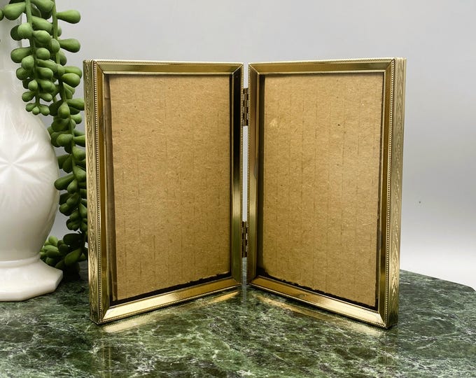 Vintage Gold Tone Hinged Double Photo Frame: Ornate Scrollwork ...