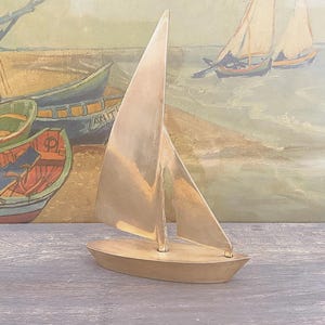 Vintage Brass Sailboat: 8"-Solid Brass-Sail Boat-Skooner-Skiff