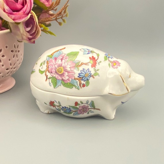 Vintage Aynsley Pembroke Pig Trinket Dish: Fine Bone China Floral Decor