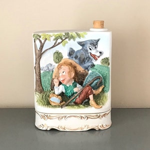 Fred Lammert Aesop Fable Whisky Dekanter/Boy Who Cried Wolf Dekanter Spieluhr/1977/Vintage Spieluhr/Vintage Dekanter/Kinderzimmer Dekor