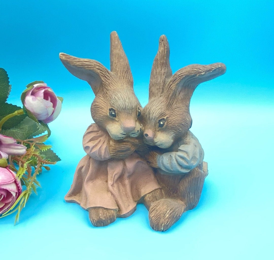 Vintage Resin Cuddling Brown Bunnies/brown Bunny Figurine/1987 Cuddling ...