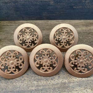 Mid Century Japanese Hardware: Set 5-Drawer Pulls-Copper Tone Cast Metal-Drawer Knobs