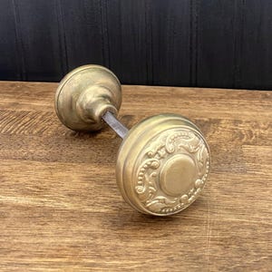 Brass Corbin Door Knob Set: Flemish Pattern-Antique-Spindle Included
