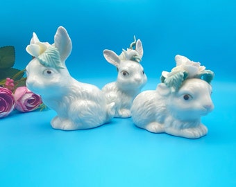 Juego de conejitos de porcelana vintage: conejos florales estilo Capodimonte, Taiwán