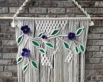 Macrame Wall Hanging/Fiber Art/Macrame Tapestry/Wall Decor/Vine and Flowers/Boho Hanging/Macrame/Macrame Flowers/Boho Wall Decor