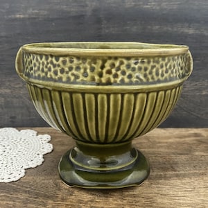 Brush Pottery Ribbed Pedestal Planter: 1940s-Ribbed Dimpled Design