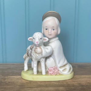 1980s Homco Holy Child and Lamb Figurine/Jesus Child and Lamb/5605/Christmas Figurine/Home Interiors Figurines