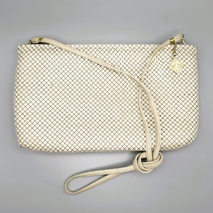 Vintage Whiting & Davis Ivory Mesh Handbag/With Shoulder Strap/Whiting and Davis Mesh Clutch Purse