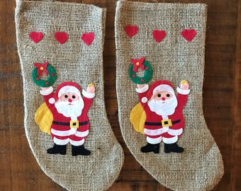Vintage Burlap Stockings or Giftbag/6 Patterns/Burlap Christmas Stockings/Santa Christmas Stockings/Christmas Stockings/Vintage Gift Bags