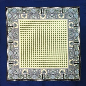 100% High Quality Silk Blue Green Patterned  Pocket Square Handkerchief Hanky