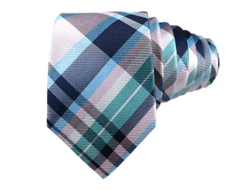Silk Plaid Tie: Light Pink, Blue, Green Slim Tie