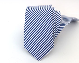 100% High Quality Cotton Royal Blue Striped Tie