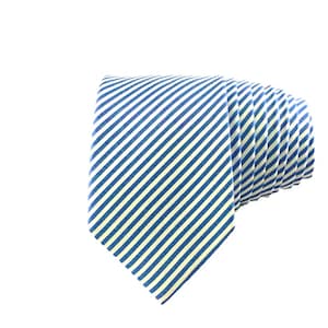 100% High Quality Cotton Light Blue Striped Tie