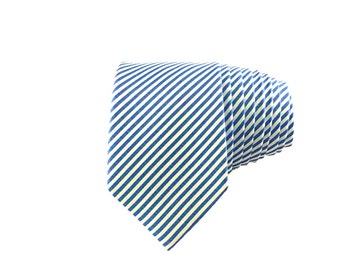 100% High Quality Cotton Light Blue Striped Tie