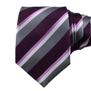 Striped Silk Tie: Purple, Lavender, Gray - Slim Modern Design