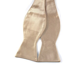 100% High Quality Silk Beige Light Brown Solid  Self-Tie Bow Tie with Optional Matching Pocket Square