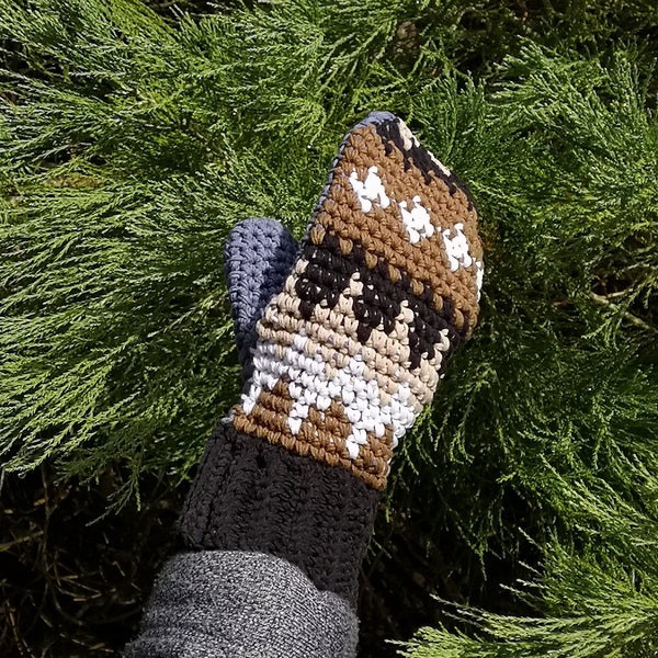 Bernie Sanders MITTENS crochet pattern, Gloves PDF instructions, Men size L, 2 sides gloves