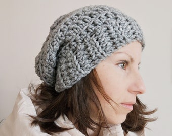 Winter women hat, Slouchy hat in street style, Crochet wool beanie