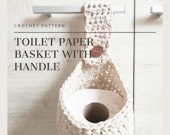 Toilet paper holder PATTERN, Crochet basket with handle, WRITTEN instructions, Bathroom décor, PDF file