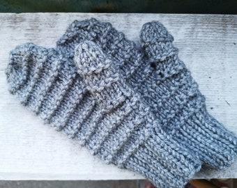 Women wool mittens, Knitted fingerless gloves, Winter chunky mittens for women, Ridges Mittens
