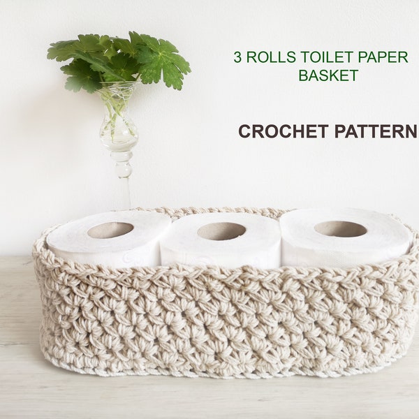 Toilet paper basket PATTERN, Toilet paper holder, Bathroom box, Crochet organizer toilet, WRITTEN TUTORIAL, pdf file